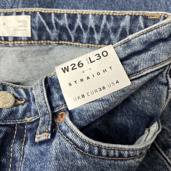 New Topshop Raw Hem Crop Straight Leg Jeans Women's 26 x 30 Blue Denim - Picture 4 of 9